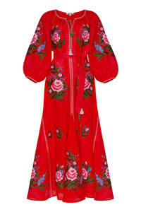เดรส Maxi Boho แขนสั้นคอเหลี่ยมสำหรับผู้หญิงเดรสแขนสั้นปักลายสไตล์โบฮีเมียน - Product Image 4