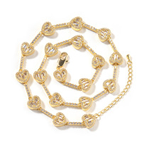 Collar de tenis con forma de corazón y circonita cúbica brillante, cadena de latón para mujer, joyería elegante al por mayor