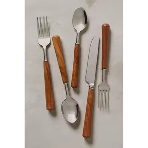 Vaisselle en bois poli à manche rond pour mariage hôtel couteau à dîner en acier inoxydable fourchette argenterie ensemble de couverts - Product Image 1