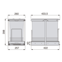 Contenedor de Reciclaje Emuca España de 24 Litros, Mueble de Cocina, Extracción Manual/Automática, Montaje Inferior, Modelo 8133623