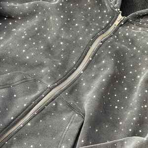 High Quality Custom Street Wear Bling Diamond <b>Extra</b> <b>Large</b> Rhinestone Acid Wash High Quality French Terry Quality Street Hoodies - Product Image 2