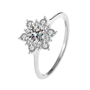 Jeulia <b>Adjustable</b> Sterling <b>Silver</b> Snowflake Solitaire Engagement <b>Ring</b> - Product Image 1