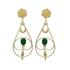 Pendientes llamativos de piedras preciosas de ónix verde de diseñador con pendientes hexagonales - Product Image 1