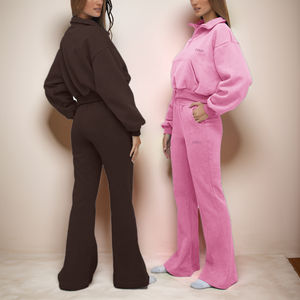 2025 nouveauté femmes Style décontracté survêtement de haute qualité tricoté polaire col montant évasé pantalons de survêtement pour automne saison costume - Product Image 2