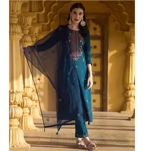 Diseño exclusivo Reserva rápida 100% Viscosa pesada Rayón Kurti con pantalón Nd Beautiful Dupatta Set Mención de tamaño en la foto por exportación