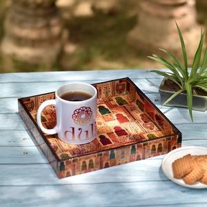 Premium Quality <b>Large</b> Serving <b>Tray</b> Enamel Coated Wood and Metal <b>Tray</b> for Indoor and Outdoor Food Serving at Parties and Events - Product Image 1