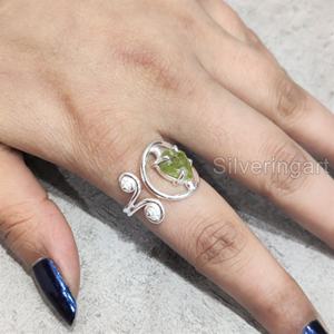 Bijoux en pierre brute bague pour femme péridot brut naturel pierre précieuse août pierre de naissance anniversaire concepteur 925 bague en argent Sterling - Product Image 2