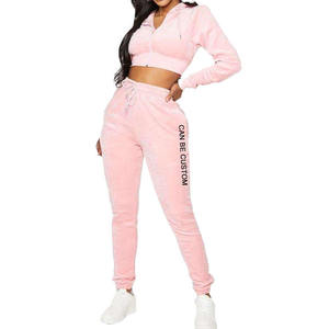 Nuevo y elegante chándal deportivo con logotipo personalizado, conjunto de 2 piezas de talla grande para mujer, chándal para correr de invierno, Top corto, Sudadera con capucha, ropa de calle - Product Image 3