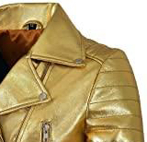 แจ็กเก็ตหนังผู้ชายสไตล์คลาสสิกเสื้อสกินสกินครอปหนังสีทอง - Product Image 3