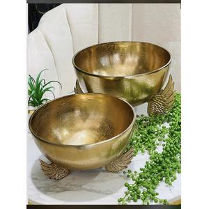 Cuenco redondo dorado de Metal de alta calidad para servir, decoración del hogar para bodas, utensilios de cocina, cuenco para servir con alas - Product Image 1