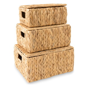 Boîtes organisatrices tissées décoratives, boîte en jacinthe d'eau, panier à couvercle, conteneur, rangement pour jouets, bijoux - Product Image 3