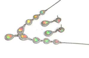 <b>Opal</b> Cabochon Necklace Set 925 Sterling Silver Fire <b>Opal</b> Pear Necklace Wedding Jewelry Gift for Bride Anniversary Zircon Stone - Product Image 6