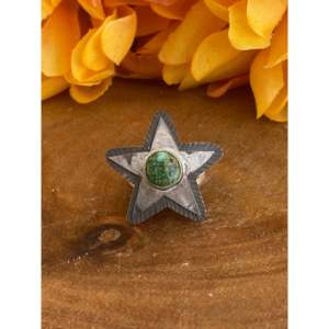 Sterling Silver Star <b>Ring</b> with Sonoran Gold <b>Turquoise</b>-Size 6 Boho Statement Jewelry - Product Image 1
