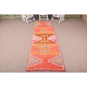 Vintage <b>Rug</b>, <b>Runner</b> 3.2x9.9 ft Turkish <b>Rug</b>, Orange Polka dot Wool <b>Rug</b> - Product Image 1