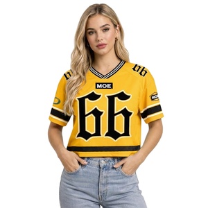 เสื้อเจอร์ซีย์อเมริกันฟุตบอลระบายอากาศได้ดี แบบครอปทรงโอเวอร์ไซส์ สปอร์ตเจอร์ซีย์ คอวี พิมพ์หมายเลข แขนสั้น สตรีทแวร์ เสื้อยืด OEM - Product Image 2
