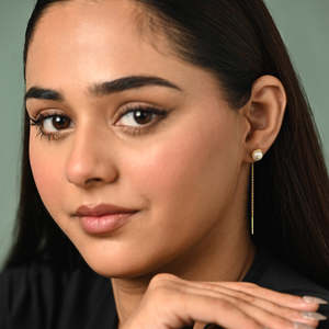 NOVAMART Fine Premium 925 Sterling Silver Sui Dhaga <b>Threader</b> Drop <b>Earrings</b> with Beautiful White Round AAA Pearl Wholesale Export - Product Image 3