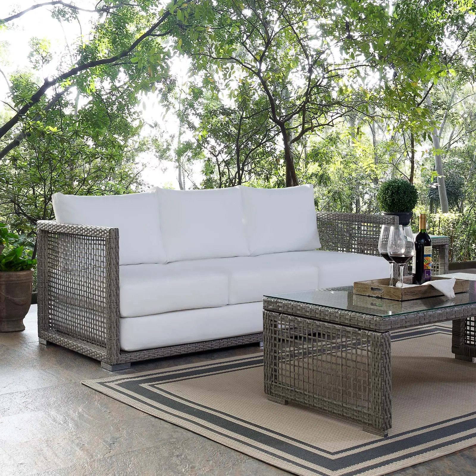 Wicker Rattan Outdoor Patio Three Seater Sofa Garden Furniture -Aurora