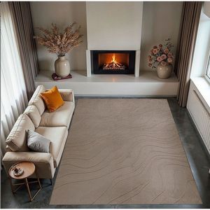 Alfombra Grande Antideslizante con Borlas Dinarsu Alaat de 190x290cm, Color Beige Oscuro Lorey, para el Hogar, Sala de Estar, Pasillo, Entrada - Product Image 1