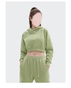 Conjunto de dos piezas de punto personalizado para mujer 2025, chándal de invierno, Top corto con capucha, Joggers delanteros, Top corto con capucha, diseño personalizado - Product Image 5