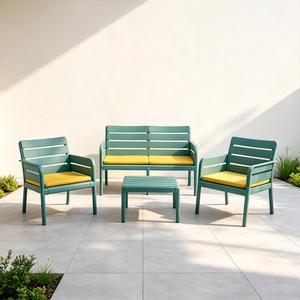 Juego de Muebles de Patio Modernos para Exteriores, Fabricados en PP con Tratamiento UV, Cojines Impermeables, Capacidad de Carga Máxima de 150 kg, Juego de Conversación para Jardín - Product Image 5