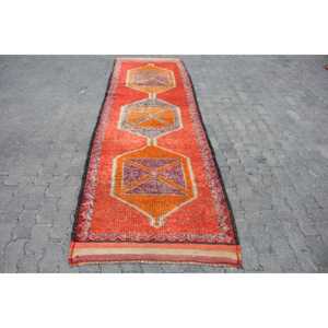 3.2x10.6 ft Turkish Rug, Vintage <b>Runner</b> Rug, <b>Red</b> Orange Plants & trees Rug - Product Image 1