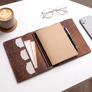 Personalized Crocodile Brown Embossed Leather Journal Cover, Refillable <b>Notebook</b>, 3 Insert <b>Planner</b>, Textured Leather Organizer - Product Image 4