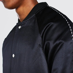 High Quality <b>Black</b> Satin Silk Button Up Varsity Bomber Jacket Low MOQ Street Fashion Clothes Supplier Cut & Sew Casual Jackets - Product Image 2