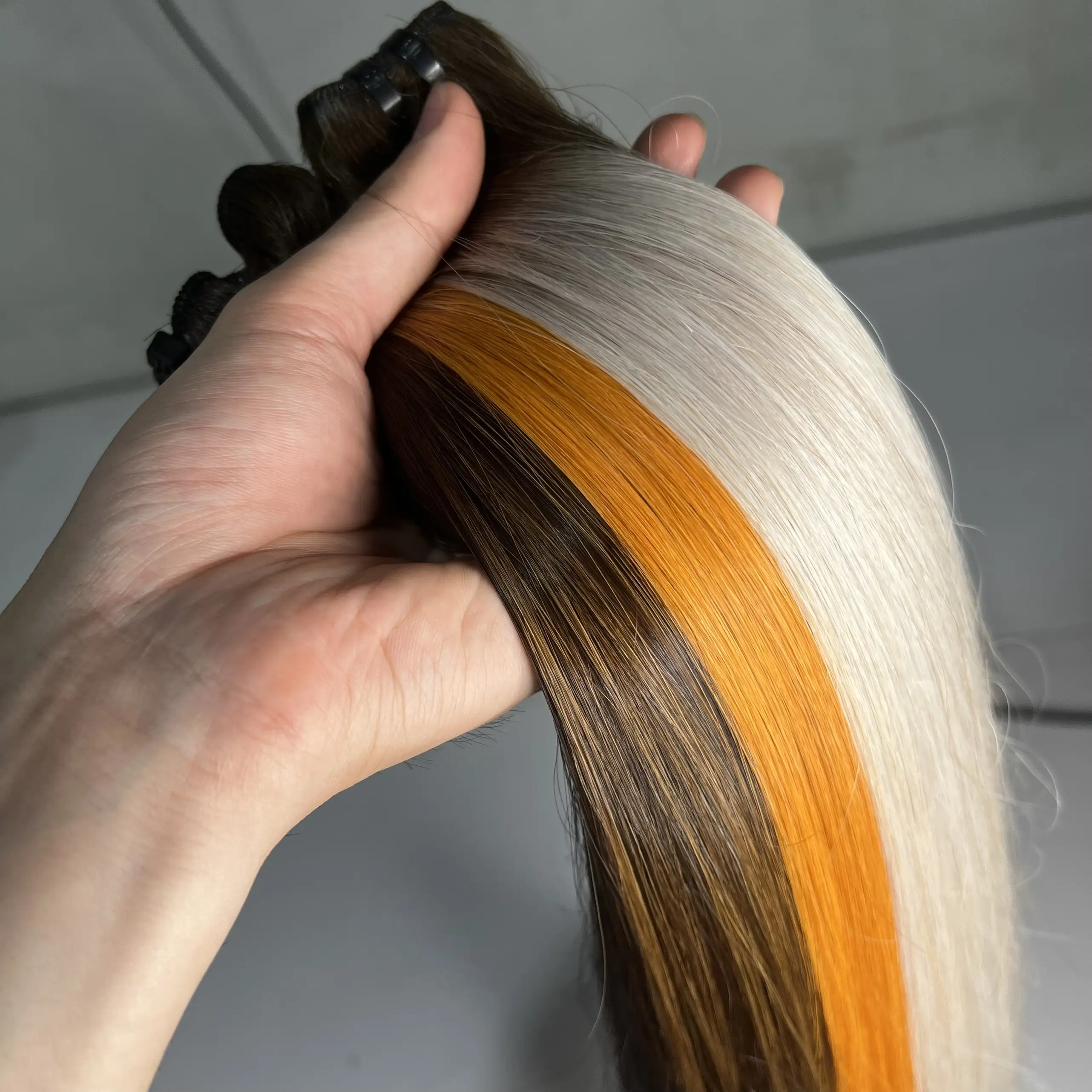 Menschenhaar 100% natürliche Knochen gerade, Farben #613, orange, braun, schwarz, Klavier braun...