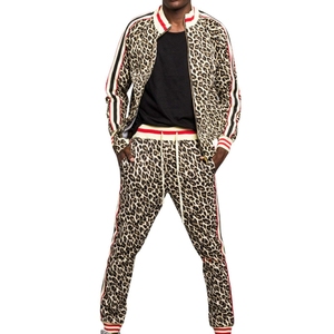 Survêtement pour homme avec fermeture éclair, imprimé guépard, 100% polyester, bande latérale, vêtements de sport, logo personnalisé, vente en gros, usine OEM, unisexe - Product Image 1