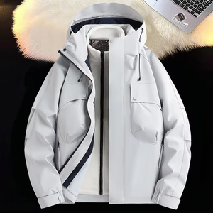 Chaqueta de invierno con capucha para hombre, impermeable, cortavientos, con cremallera, parka para exteriores, logotipo personalizado - Product Image 3