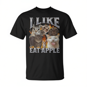 T-shirt da donna con stampa grafica 'I Like to Eat Apples Cat Meme' - Design promozionale con meme gatto - Product Image 2