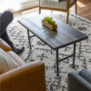 Handmade Industrial <b>Pine</b> Wood Coffee <b>Table</b> with Pipe Legs 100x50cm Living Room Furniture TT68230 - Product Image 3