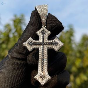Bling <b>Cross</b> Pendant Luxury Trendy Hip Hop Sterling Silver Jewelry Black <b>White</b> Moissanite Rhodium Plated Iced Charm Unisex Gift - Product Image 5