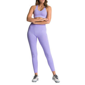 Conjuntos de Yoga sin costuras con logotipo personalizado de etiqueta privada de verano, 2 uds., moda deportiva, cintura elástica, conjunto de Yoga personalizado para Fitness - Product Image 1