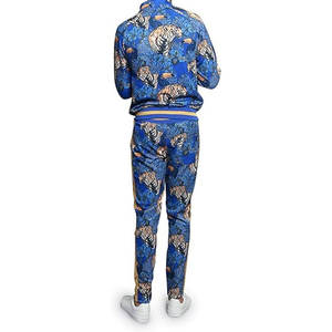 Conjunto Deportivo para Hombre con Chaqueta con Cremallera y Pantalones Deportivos Ajustables en la Cintura, para Ejercicio, Viajes, Relajación, Estampado Floral de Tigre, Azul Real - Product Image 3