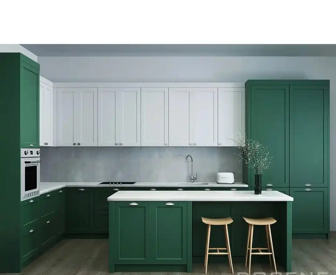 Armário de cozinha modular estilo americano Shaker Laca com acabamento moderno Armários de cozinha verde sálvia