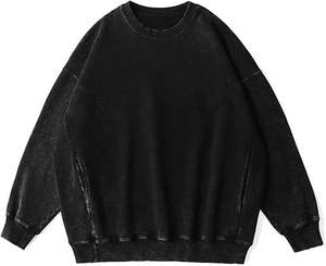New Arrival 100% Cotton 400GSM Heavy Weight Distressed <b>Black</b> Acid Washed <b>Sweatshirt</b> Solid Vintage Winter Blank <b>Sweatshirts</b> - Product Image 1