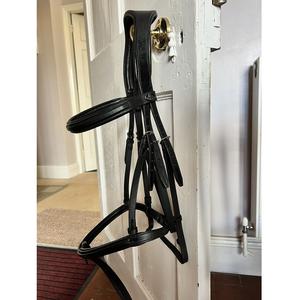 Bridon en cuir noir ergonomique de haute qualité pour cheval, avec tête anatomique, surpiqûres fantaisie, taille complète, bridon western marron - Product Image 1