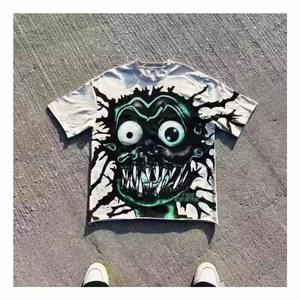 Camiseta de cuello redondo personalizada para hombre de gran tamaño con estampado DTG desgastado Boxy recortado gráfico 100% algodón ropa de calle de manga corta - Product Image 3