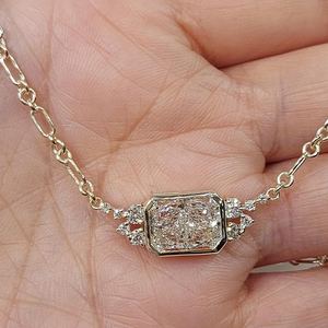 Collar con Colgante de Diamante de Corte Radiante de Moissanita, Plata 925 con Baño de Oro, para Regalo de Novia, para Bodas y Fiestas, Joyería - Product Image 1