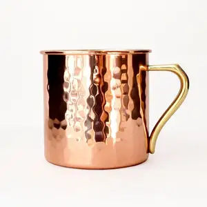 Pure Handmade Moscow Mule Mugs Beer Mug Sublimation Engraved Hammered Beverage Drinking Cups With Handles Copper Gold Plating