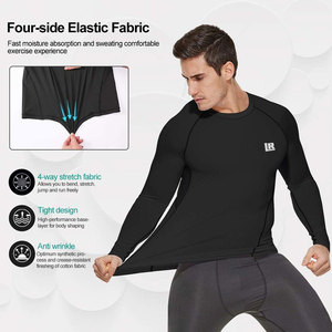 Chemise de compression de musculation pour hommes du fabricant Tissu tricoté respirant à manches longues Impression solide à séchage rapide Slim - Product Image 4