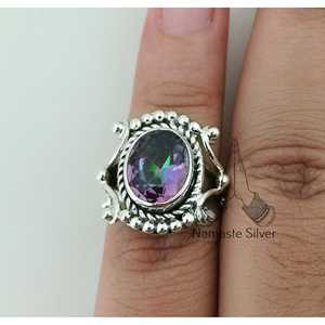Mystic Topaz Oval Handmade Statement Women's <b>Ring</b> <b>Dainty</b> Sterling Silver Gemstone Jewelry for Birthday Anniversary Christmas - Product Image 6
