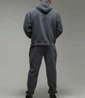 Ensemble 2 pièces streetwear vintage automne : sweat à capuche thermique oversize uni sans cordon et pantalon de jogging