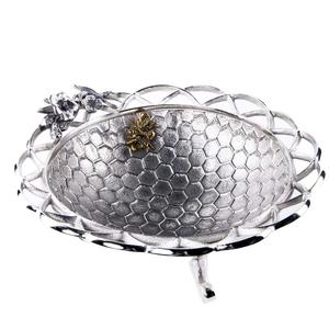 Tazón Decorativo para Frutas, Diseño de Metal Plateado, Tazón de Servicio de Metal con Diseño Martillado, Tazón Redondo para Servir - Product Image 1