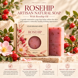 Sapone Artigianale di Rosa Canina con Etichetta Privata 100g |   Rinnovamento della Pelle Senza Olio di Palma Naturale Vegano |   OEM Spagna - Product Image 3