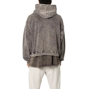 Sweat à capuche décontracté pour homme, en coton mélangé de haute qualité, délavé à l'acide, design uni, respirant, en molleton écologique, lot de 2 pièces - Product Image 3