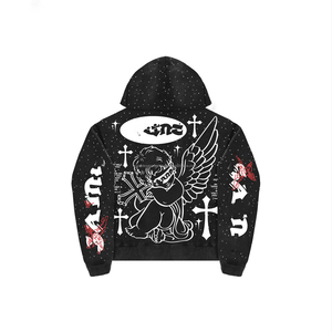 ชุดจ็อกเกอร์ผู้ชายแบบหลวมประดับเพชรเทียม 2 ชิ้น สไตล์สตรีทแวร์ ชุดวอร์มซิปพร้อมลายพิมพ์เพชรเทียมสำหรับฤดูหนาว - Product Image 3