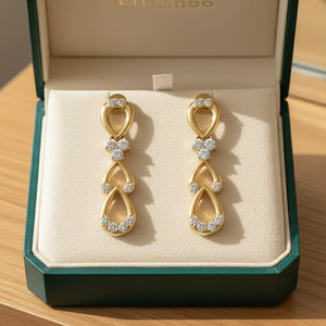 Pendientes Colgantes Clásicos con Motivo de Hoja en Oro de 14K y Diamantes |   Diamante de Corte Brillante de 0.30 Quilates - Product Image 5