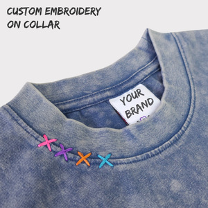 Roof Gallery Vintage Oversized T Shirt Men Custom DTG Digital Print Washed Blue Plus Size Streetwear Crew Neck Short Sleeve - Product Image 3